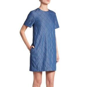 Kate Spade New York Womens Dark Blue Quilted Chambray Shift Dress Size 2